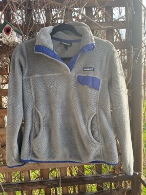 Patagonia Gray Fleece Pullover with Purple Trim